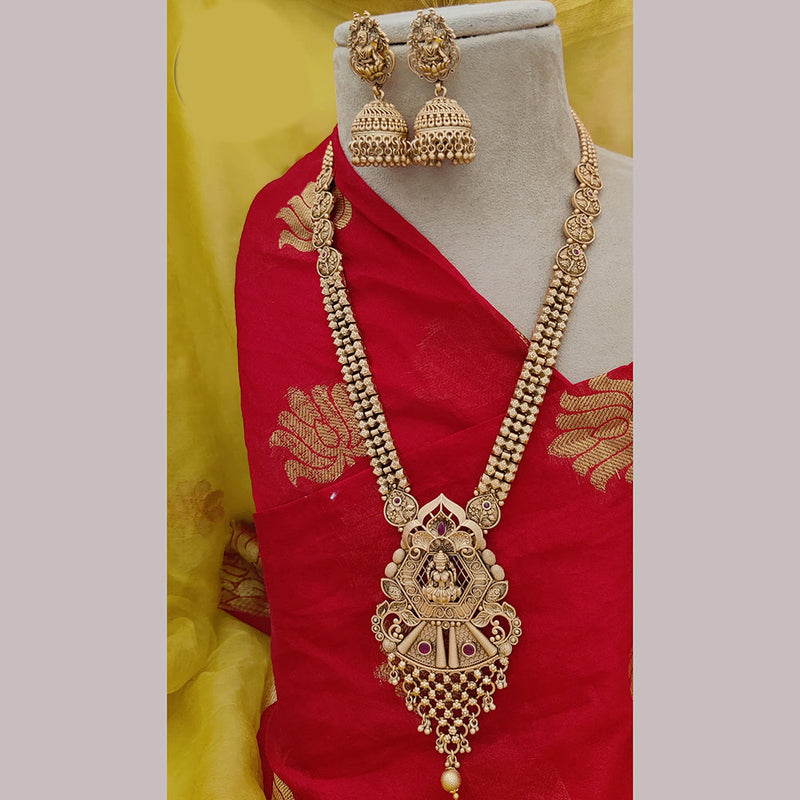 Jewel Addiction Copper Rajwadi Finish Pota Stone Long Necklace Set