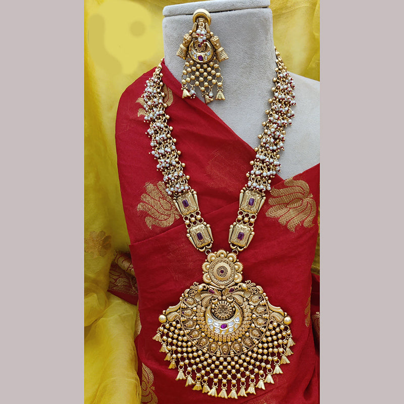 Jewel Addiction Copper Rajwadi Finish Pota Stone Long Necklace Set