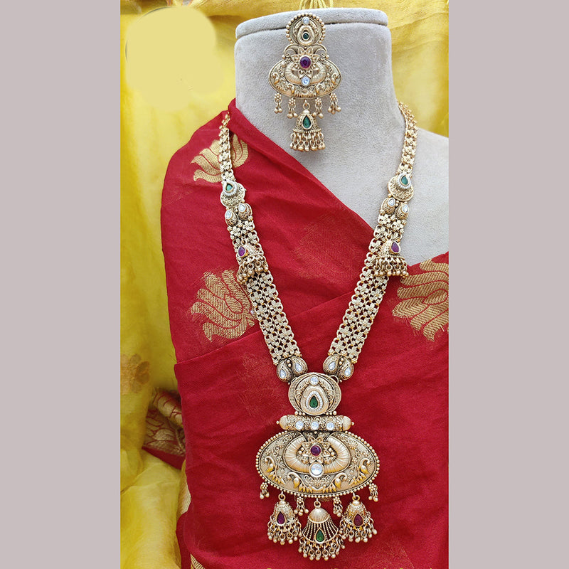 Jewel Addiction Copper Rajwadi Finish Pota Stone Long Necklace Set