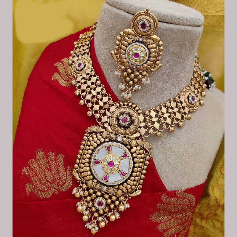 Jewel Addiction Copper Rajwadi Finish Pota Stone Necklace Set