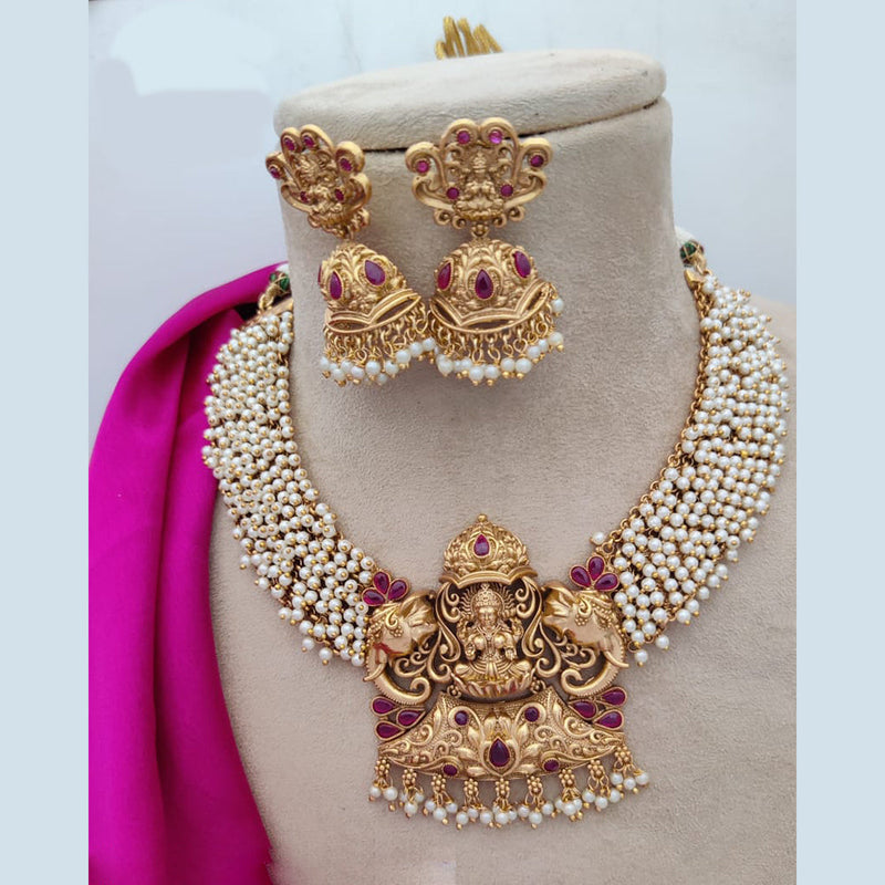 Jewel Addiction Copper Rajwadi Finish Pota Stone Temple Necklace Set