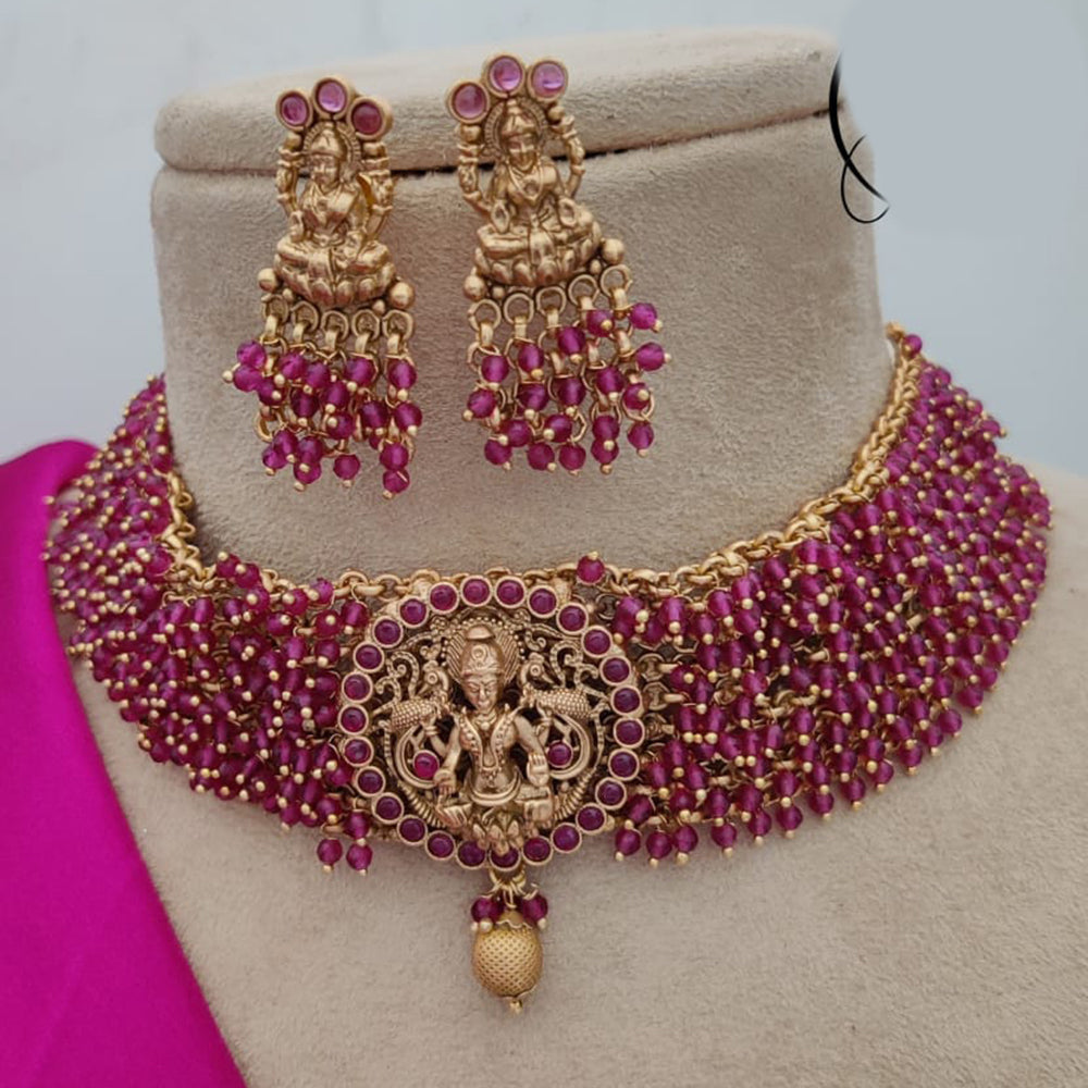 Jewel Addiction Copper Rajwadi Finish Pota Stone Temple Necklace Set