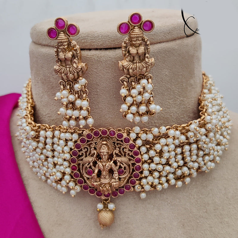 Jewel Addiction Copper Rajwadi Finish Pota Stone Temple Necklace Set