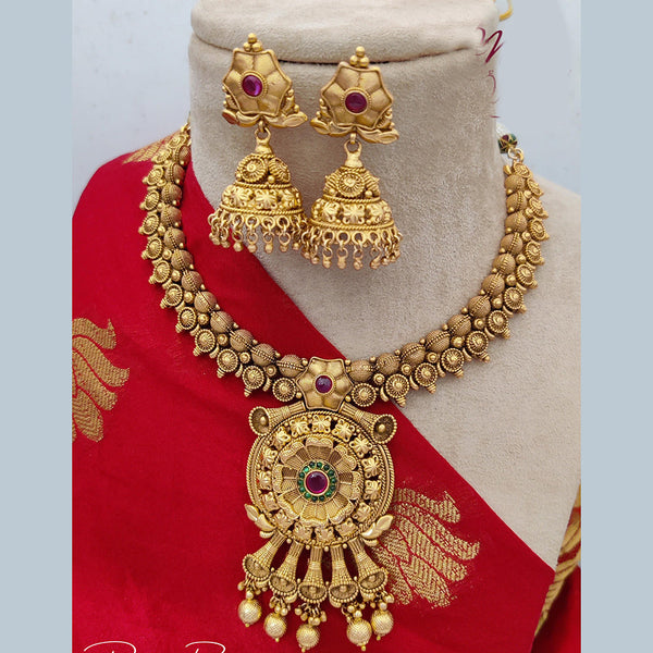 Jewel Addiction Copper Rajwadi Finish Pota Stone Necklace Set