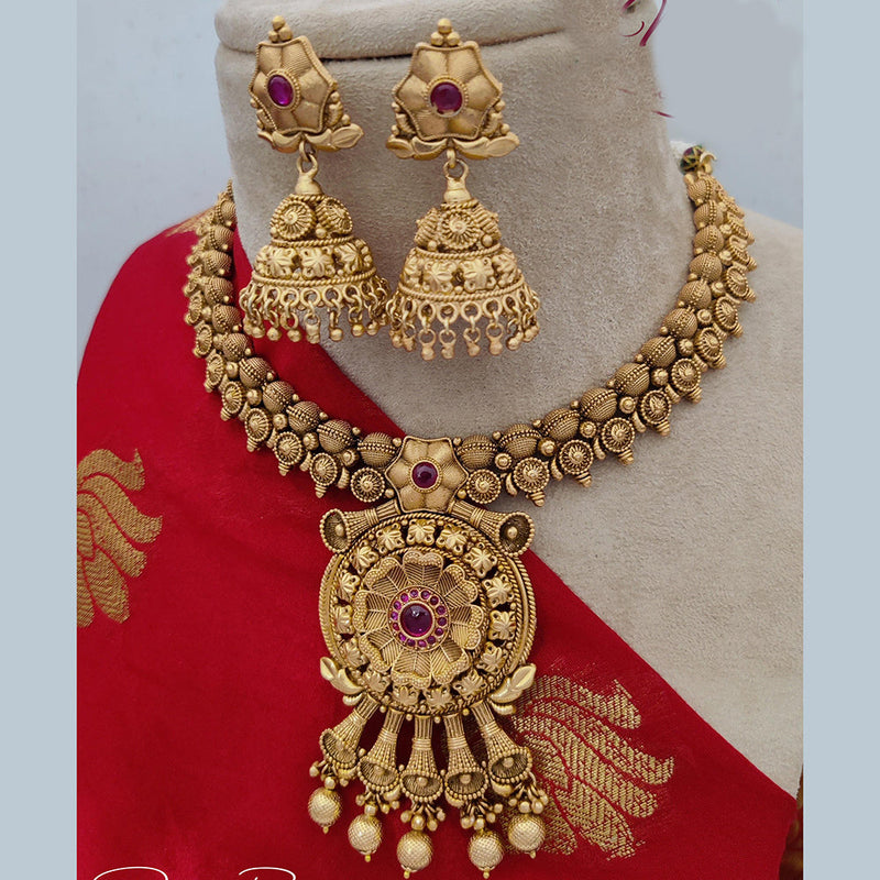 Jewel Addiction Copper Rajwadi Finish Pota Stone Necklace Set