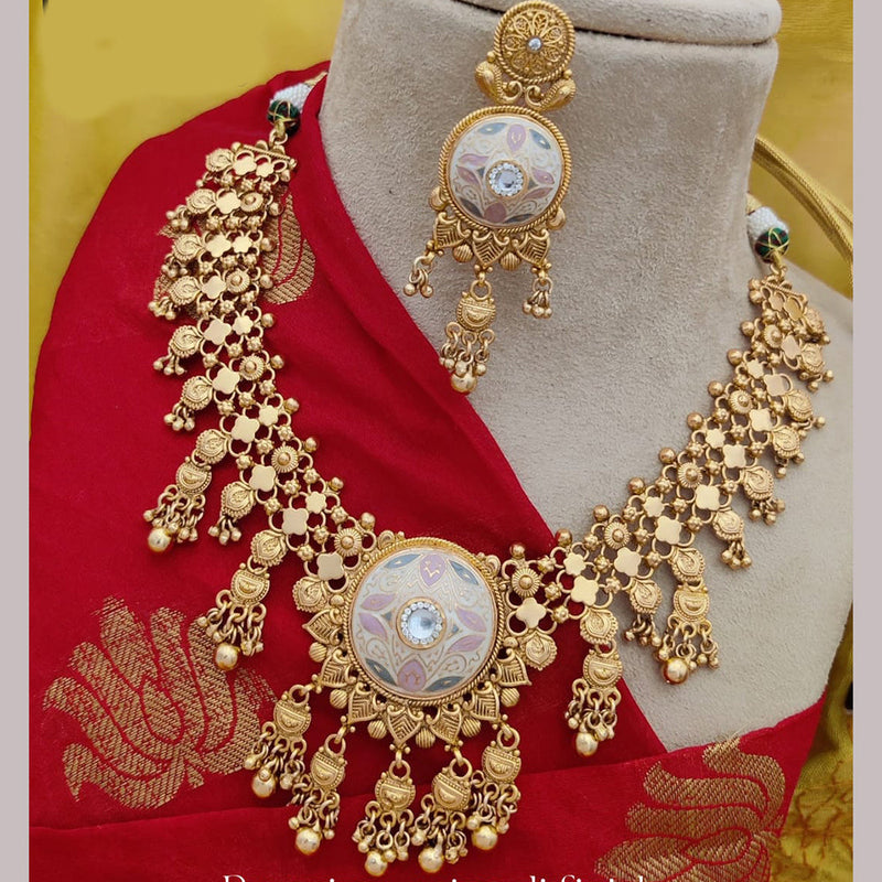 Jewel Addiction Copper Rajwadi Finish Pota Stone Necklace Set