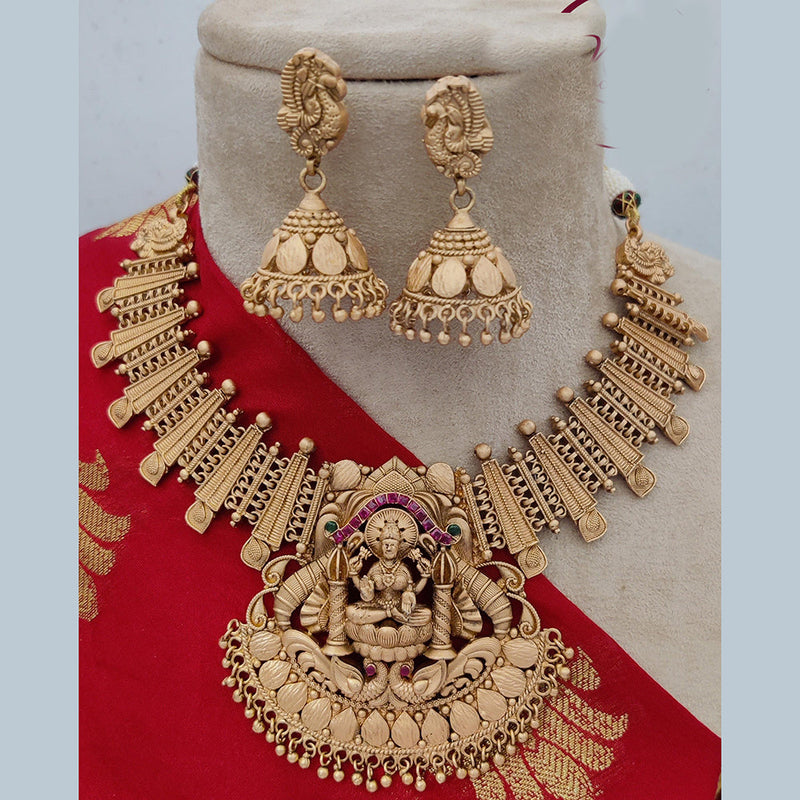 Jewel Addiction Copper Rajwadi Finish Pota Stone Temple Necklace Set