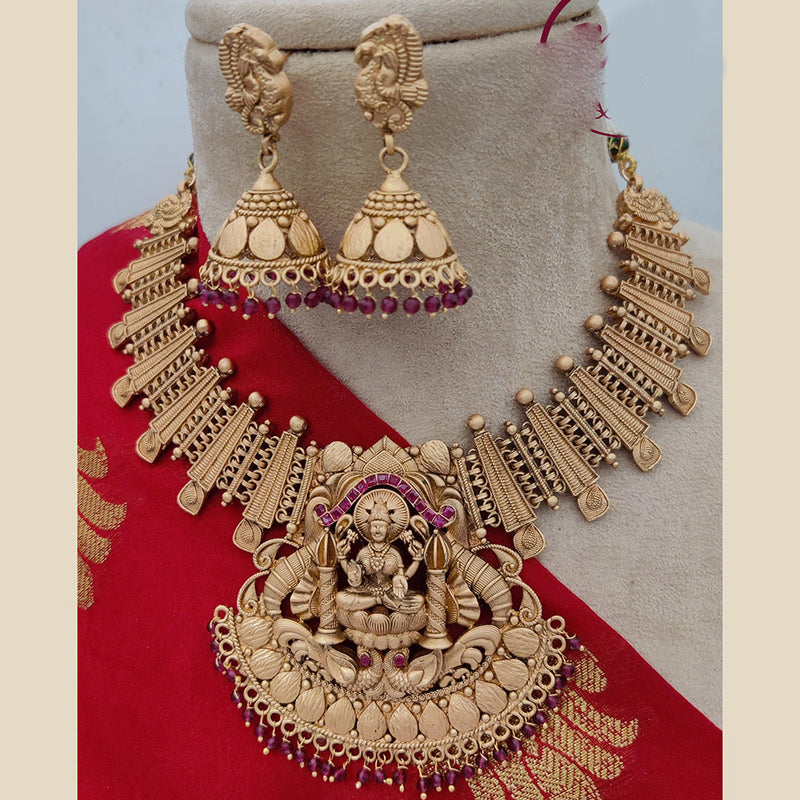 Jewel Addiction Copper Rajwadi Finish Pota Stone Temple Necklace Set