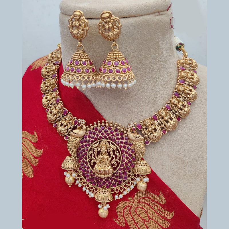 Jewel Addiction Copper Rajwadi Finish Pota Stone Temple Necklace Set