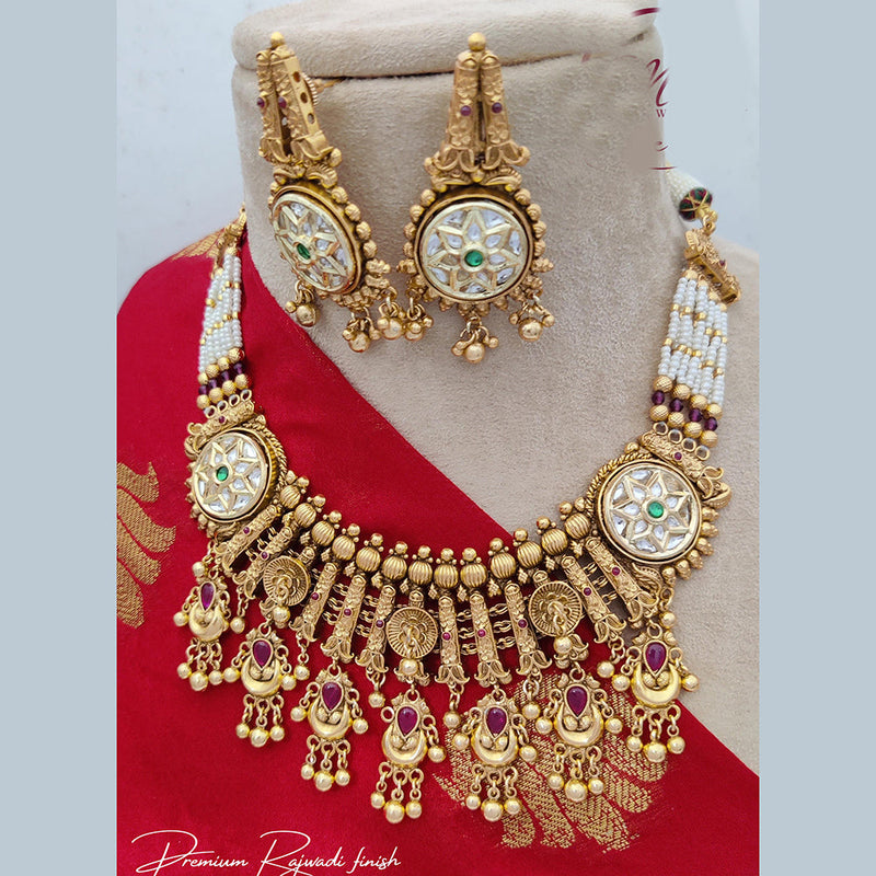 Jewel Addiction Copper Rajwadi Finish Pota Stone Necklace Set