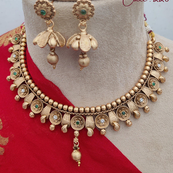 Jewel Addiction Copper Rajwadi Finish Pota Stone Necklace Set