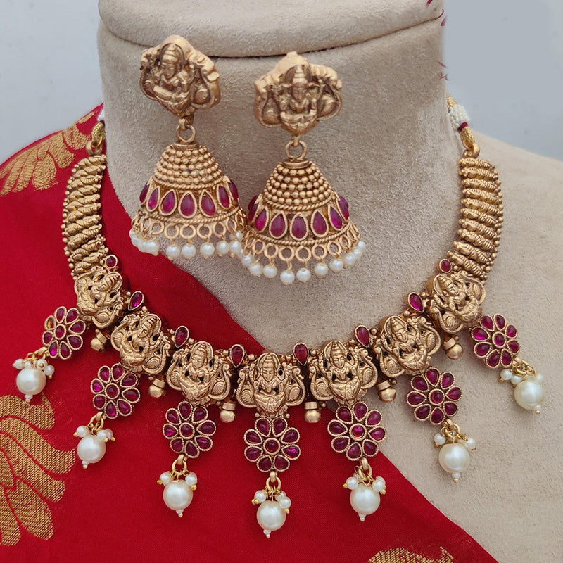 Jewel Addiction Copper Rajwadi Finish Pota Stone Necklace Set