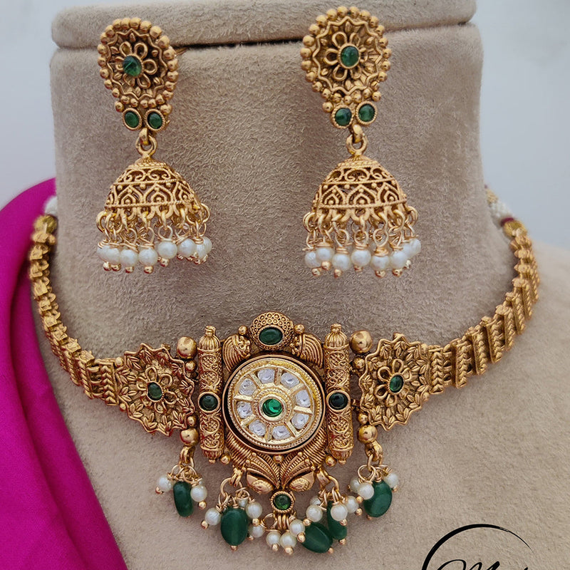 Jewel Addiction Copper Rajwadi Finish Pota Stone Necklace Set