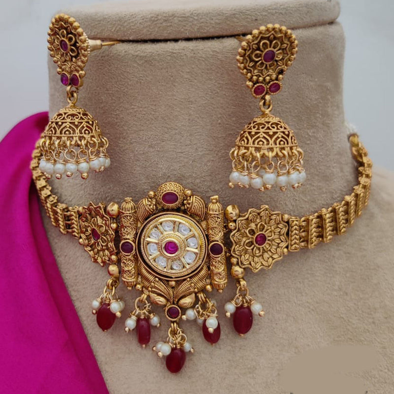 Jewel Addiction Copper Rajwadi Finish Pota Stone Necklace Set