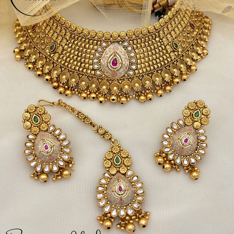 Jewel Addiction Copper Rajwadi Finish Pota Stone Necklace Set