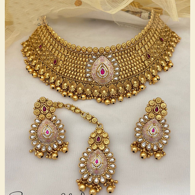 Jewel Addiction Copper Rajwadi Finish Pota Stone Necklace Set