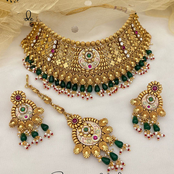 Jewel Addiction Copper Rajwadi Finish Pota Stone Necklace Set