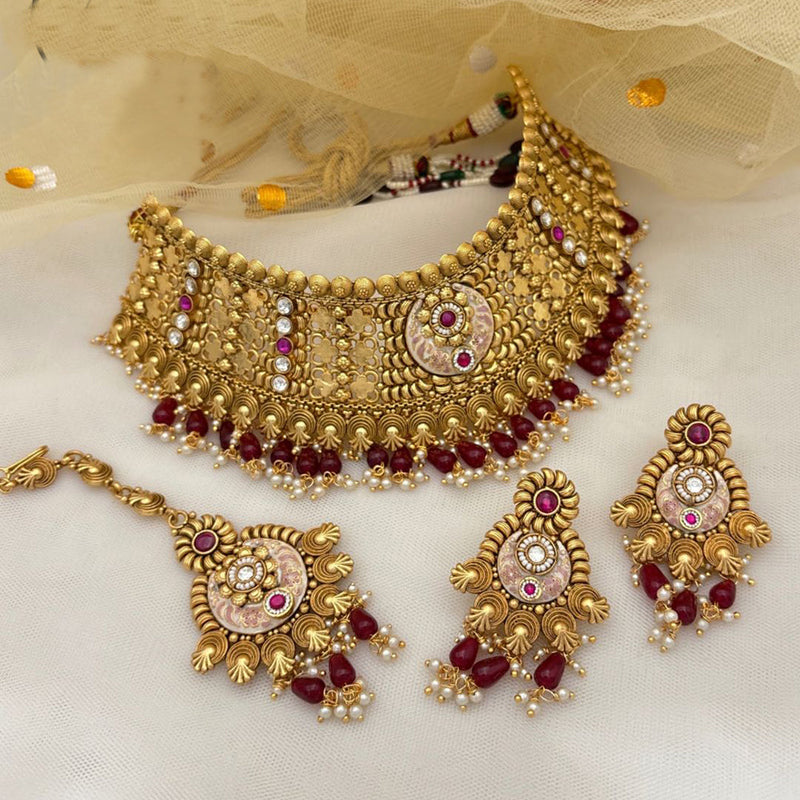 Jewel Addiction Copper Rajwadi Finish Pota Stone Necklace Set