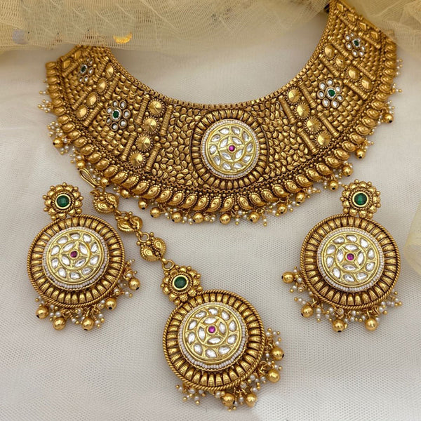 Jewel Addiction Copper Rajwadi Finish Pota Stone Necklace Set