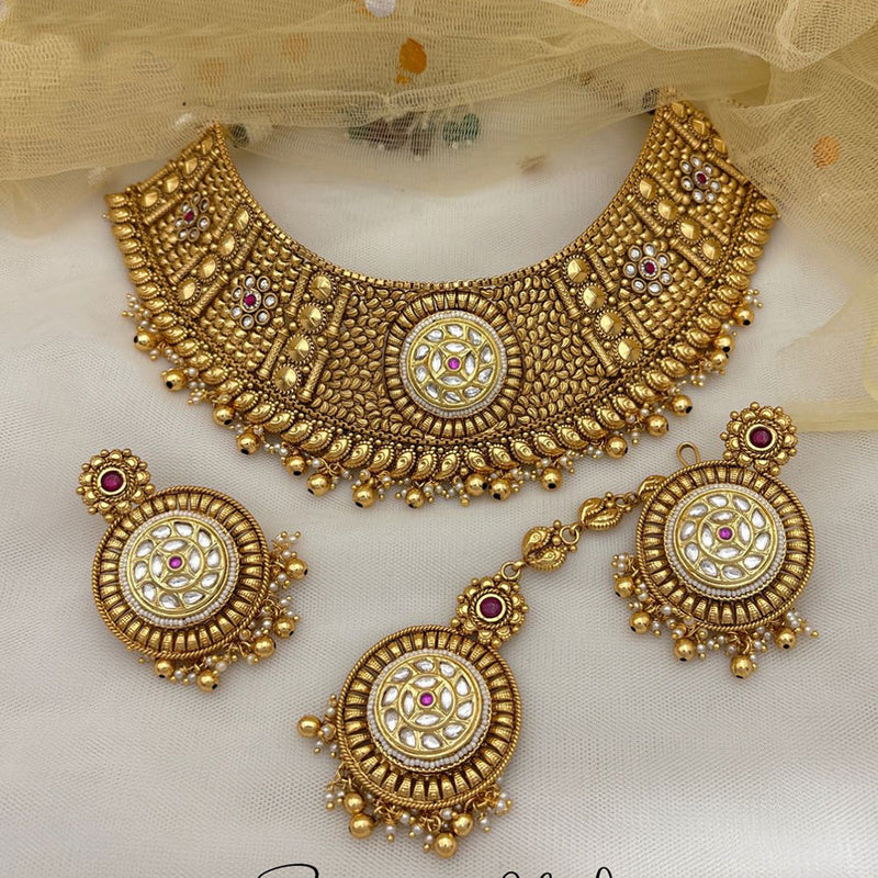 Jewel Addiction Copper Rajwadi Finish Pota Stone Necklace Set