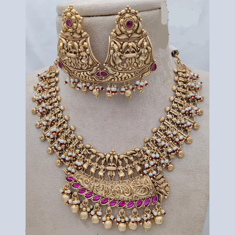 Jewel Addiction Copper Rajwadi Finish Pota Stone Necklace Set