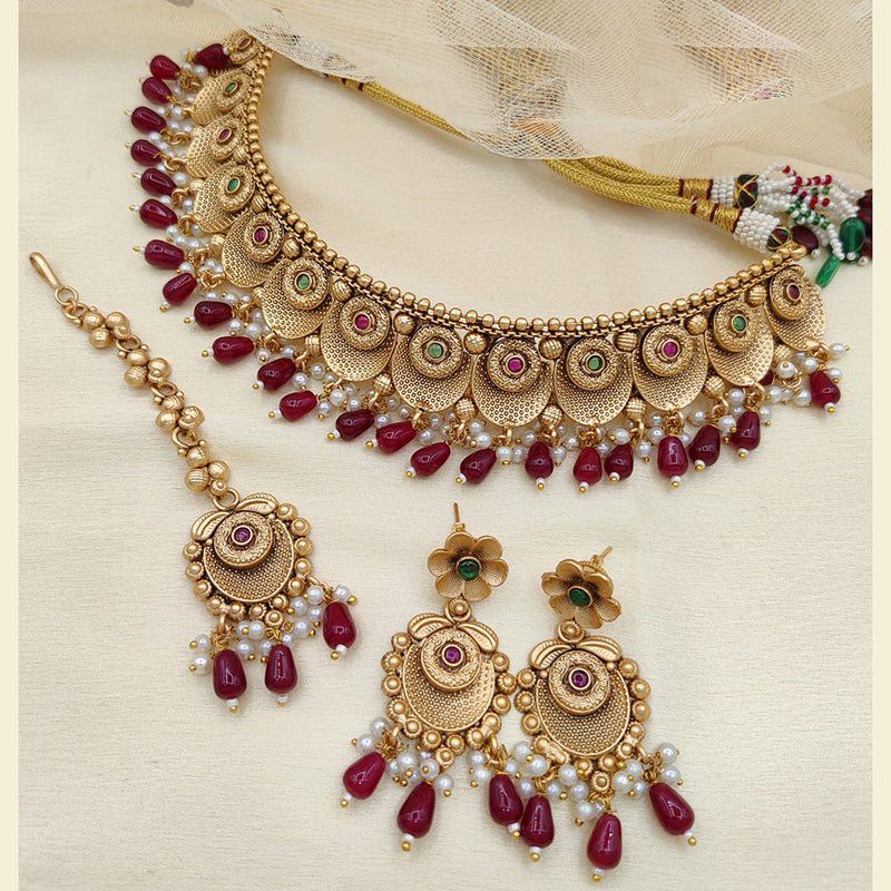 Jewel Addiction Copper Rajwadi Finish Pota Stone Necklace Set