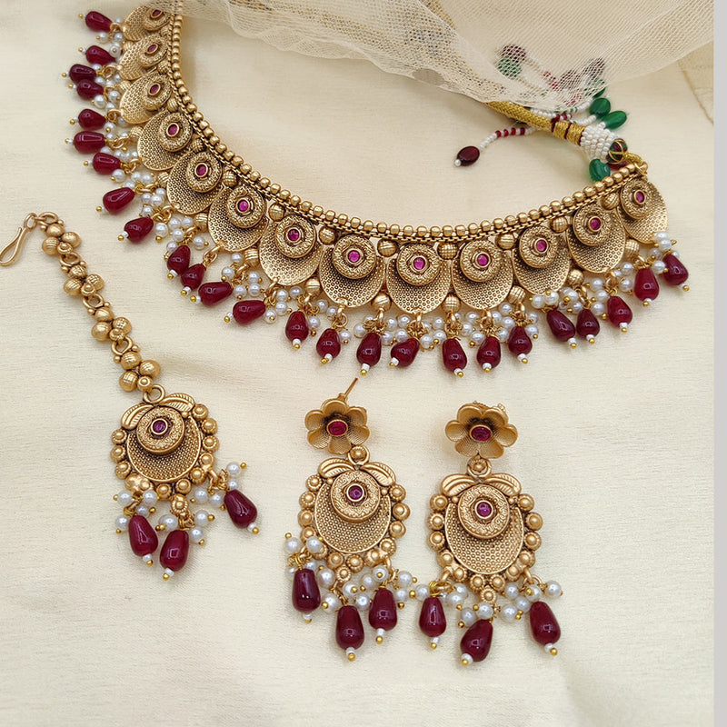 Jewel Addiction Copper Rajwadi Finish Pota Stone Necklace Set