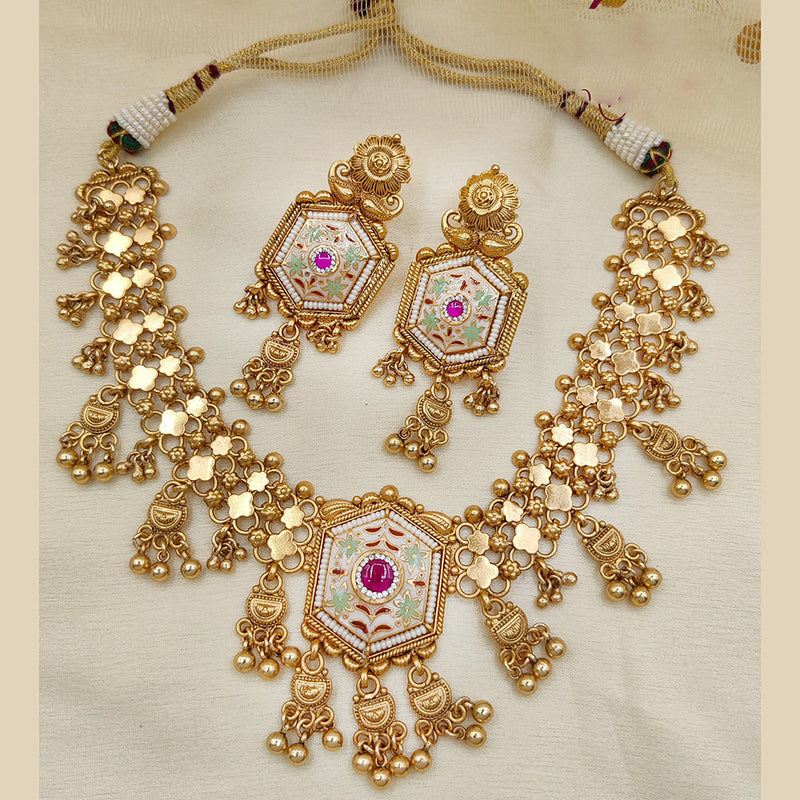 Jewel Addiction Copper Rajwadi Finish Pota Stone Necklace Set