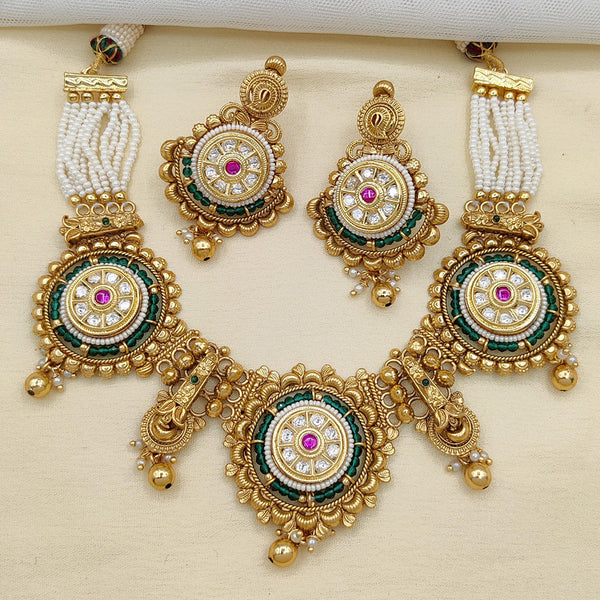 Jewel Addiction Copper Rajwadi Finish Pota Stone Necklace Set