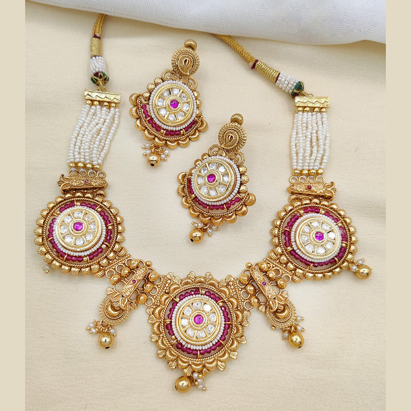 Jewel Addiction Copper Rajwadi Finish Pota Stone Necklace Set