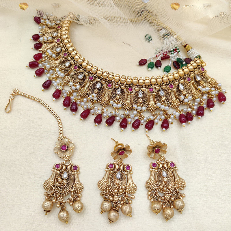 Jewel Addiction Copper Rajwadi Finish Pota Stone Necklace Set