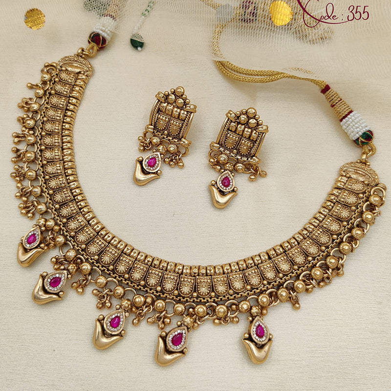 Jewel Addiction Copper Rajwadi Finish Pota Stone Necklace Set