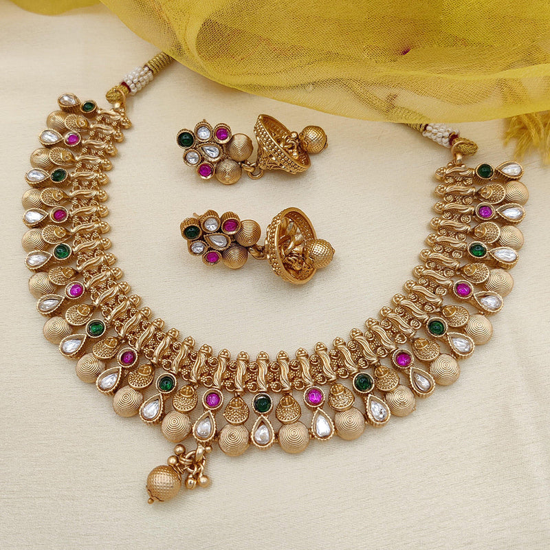 Jewel Addiction Copper Rajwadi Finish Pota Stone Necklace Set