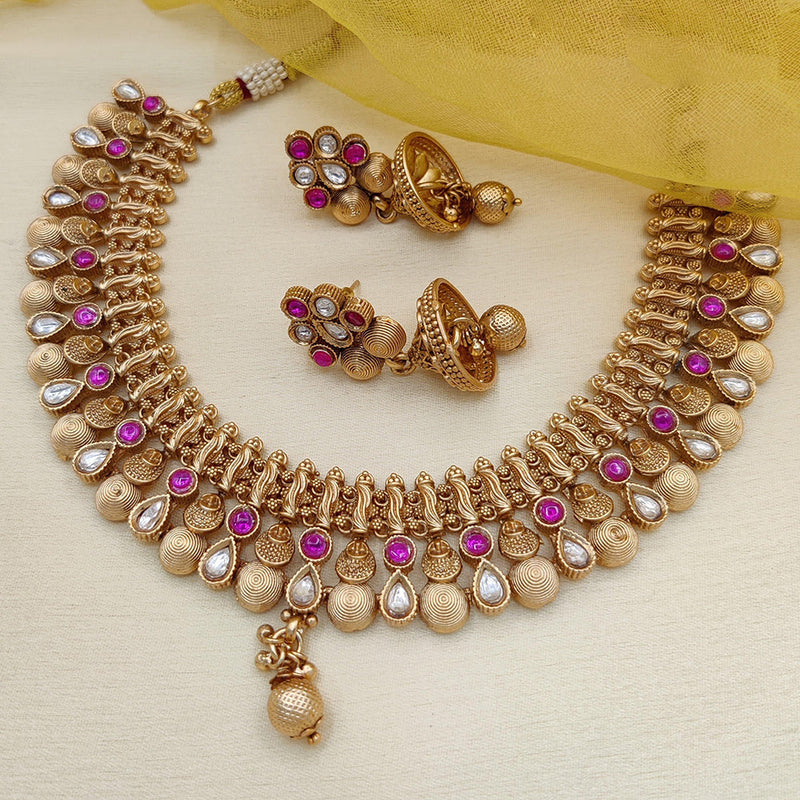 Jewel Addiction Copper Rajwadi Finish Pota Stone Necklace Set