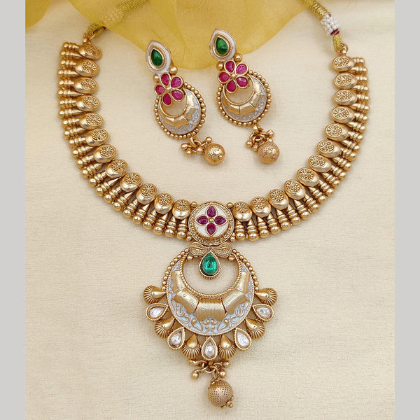 Jewel Addiction Copper Rajwadi Finish Pota Stone Necklace Set