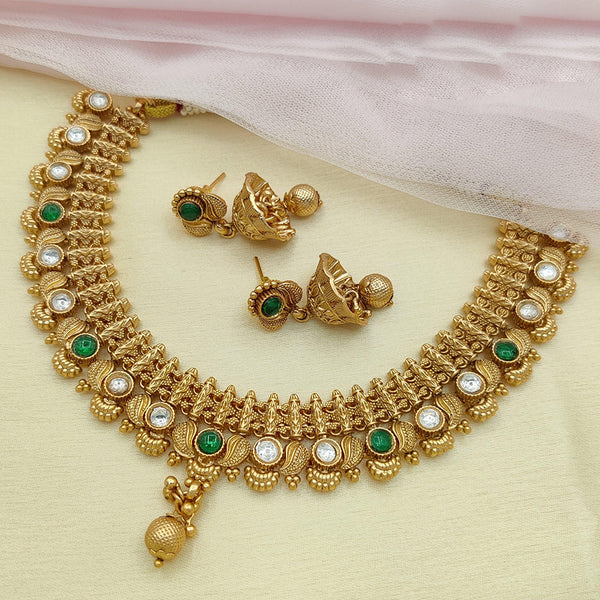 Jewel Addiction Copper Rajwadi Finish Pota Stone Necklace Set