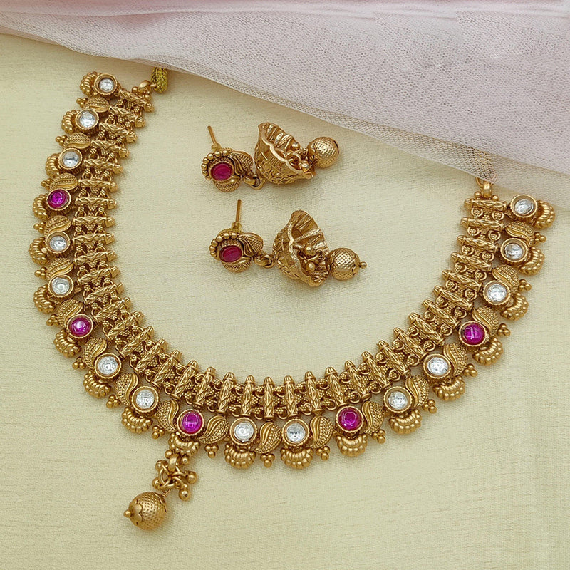 Jewel Addiction Copper Rajwadi Finish Pota Stone Necklace Set