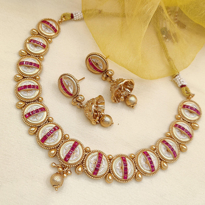 Jewel Addiction Copper Rajwadi Finish Pota Stone Necklace Set