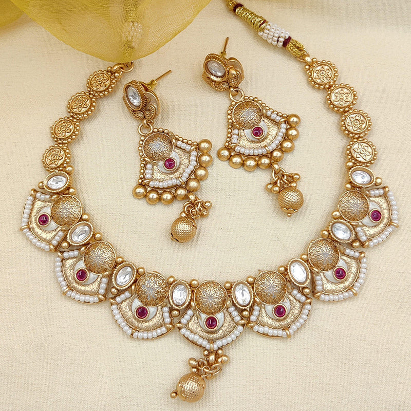 Jewel Addiction Copper Rajwadi Finish Pota Stone Necklace Set