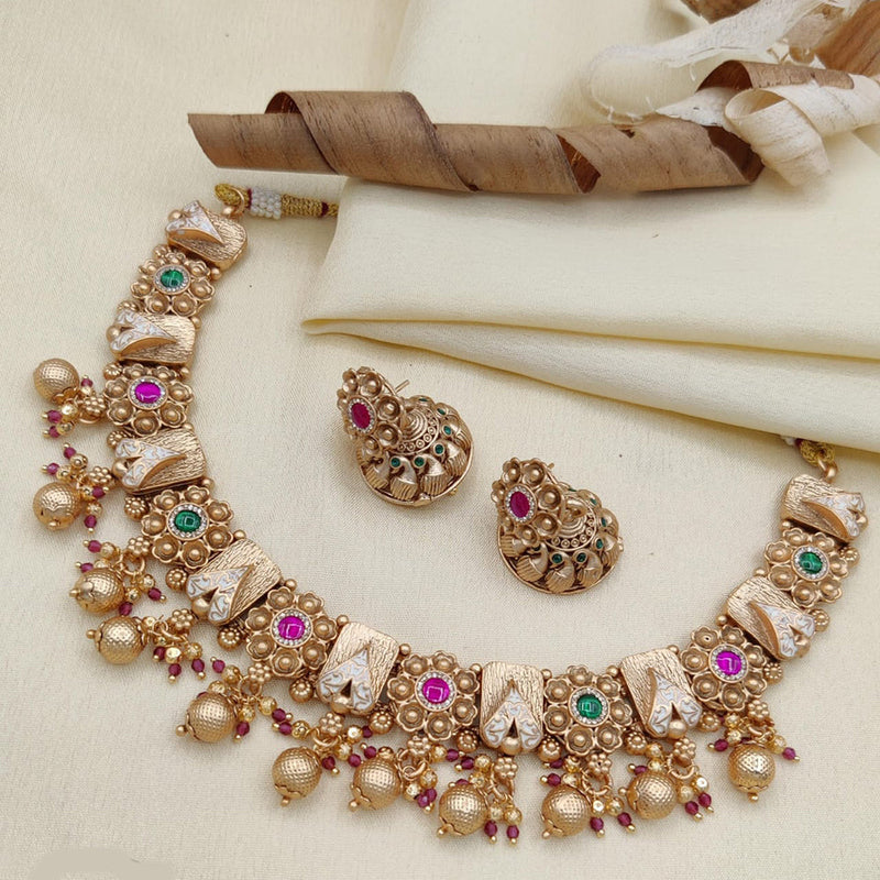 Jewel Addiction Copper Rajwadi Finish Pota Stone Necklace Set