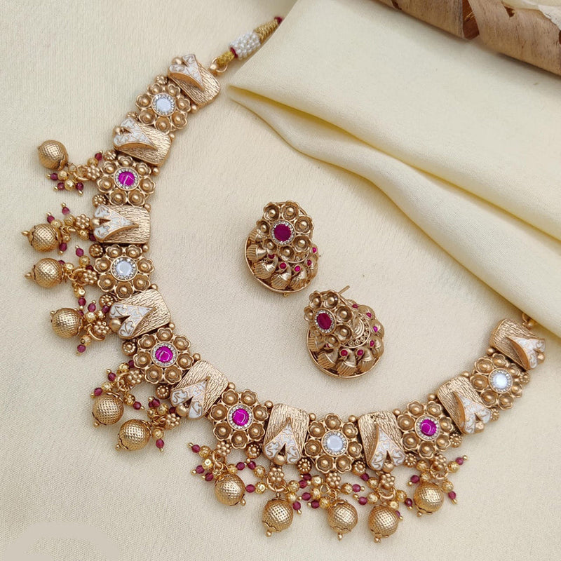 Jewel Addiction Copper Rajwadi Finish Pota Stone Necklace Set