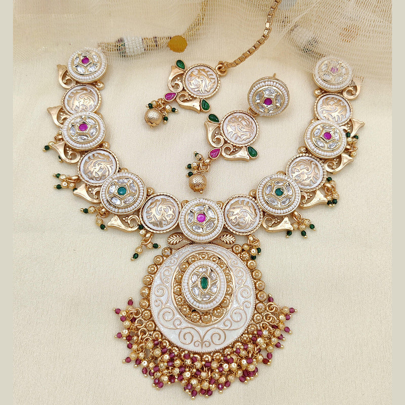 Jewel Addiction Copper Rajwadi Finish Pota Stone Necklace Set