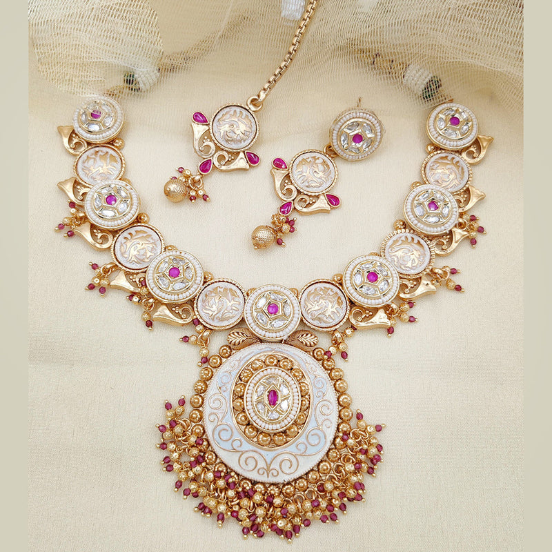 Jewel Addiction Copper Rajwadi Finish Pota Stone Necklace Set