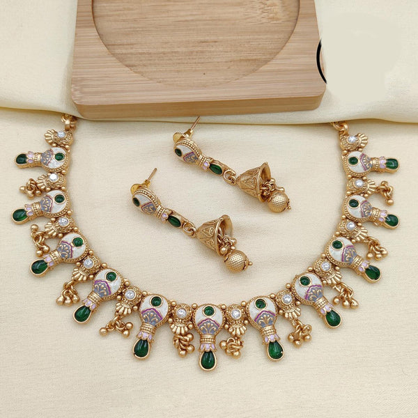 Jewel Addiction Copper Rajwadi Finish Pota Stone Necklace Set