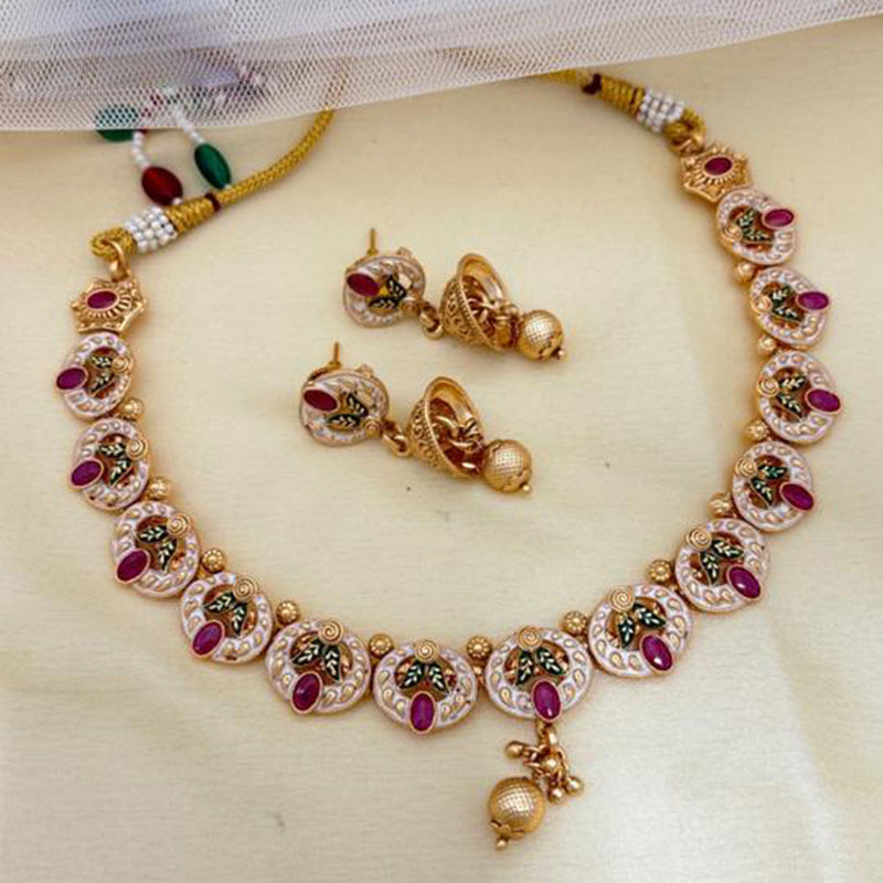 Jewel Addiction Copper Rajwadi Finish Pota Stone Necklace Set