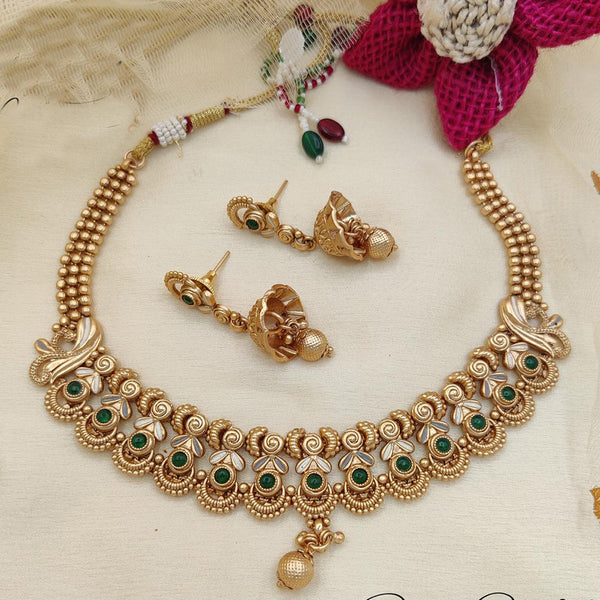 Jewel Addiction Copper Rajwadi Finish Pota Stone Necklace Set