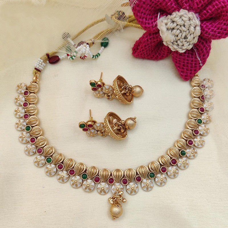 Jewel Addiction Copper Rajwadi Finish Pota Stone Necklace Set