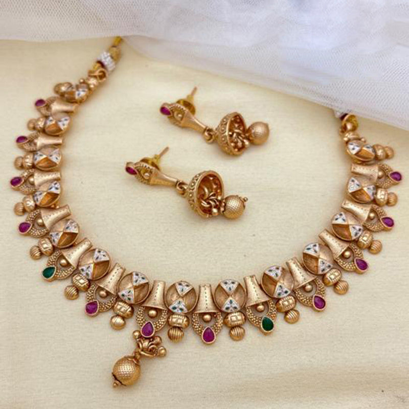 Jewel Addiction Copper Rajwadi Finish Pota Stone Necklace Set