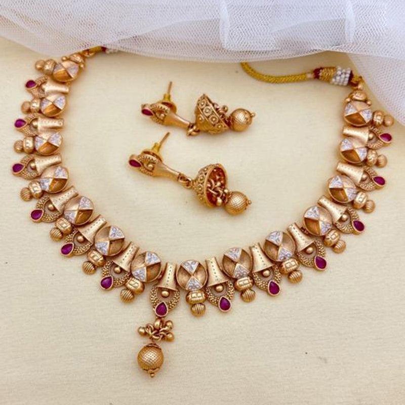 Jewel Addiction Copper Rajwadi Finish Pota Stone Necklace Set