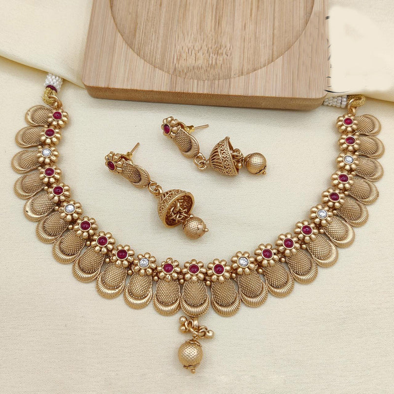 Jewel Addiction Copper Rajwadi Finish Pota Stone Necklace Set